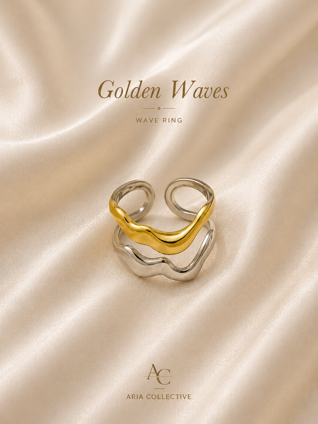 GOLDEN-SILVER WAVES RING