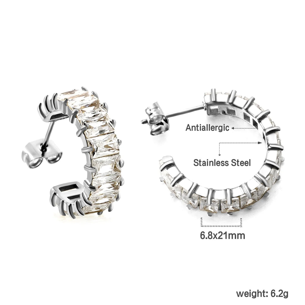C-SHAPE SILVER EARRINGS